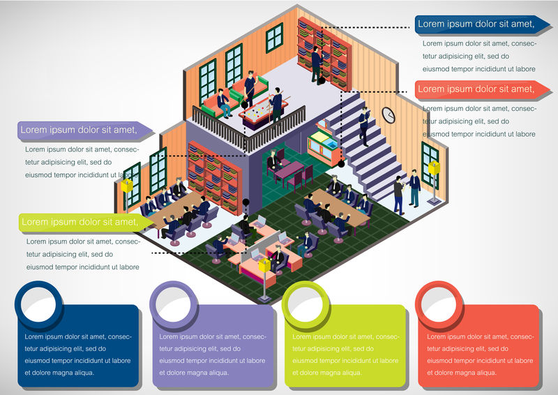 等轴测图中信息图形室内概念的图解