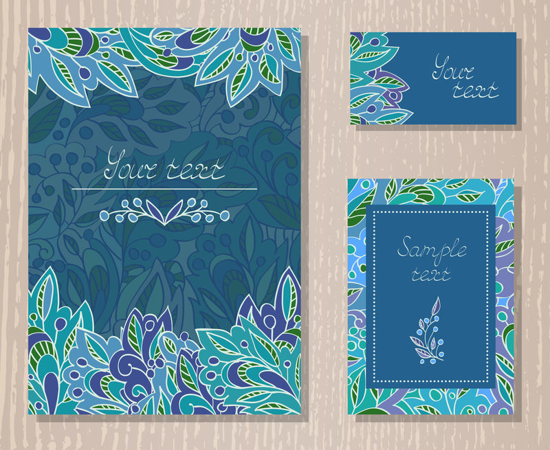 带装饰的矢量模板邀请或贺卡集