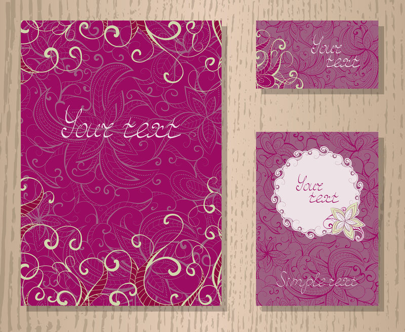 带装饰的矢量模板邀请或贺卡集