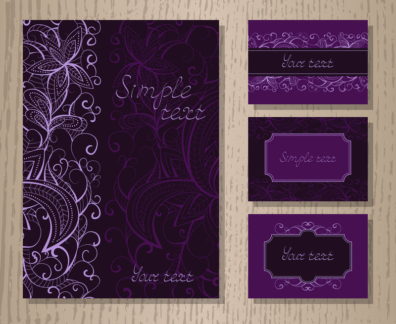 带装饰的矢量模板邀请或贺卡集