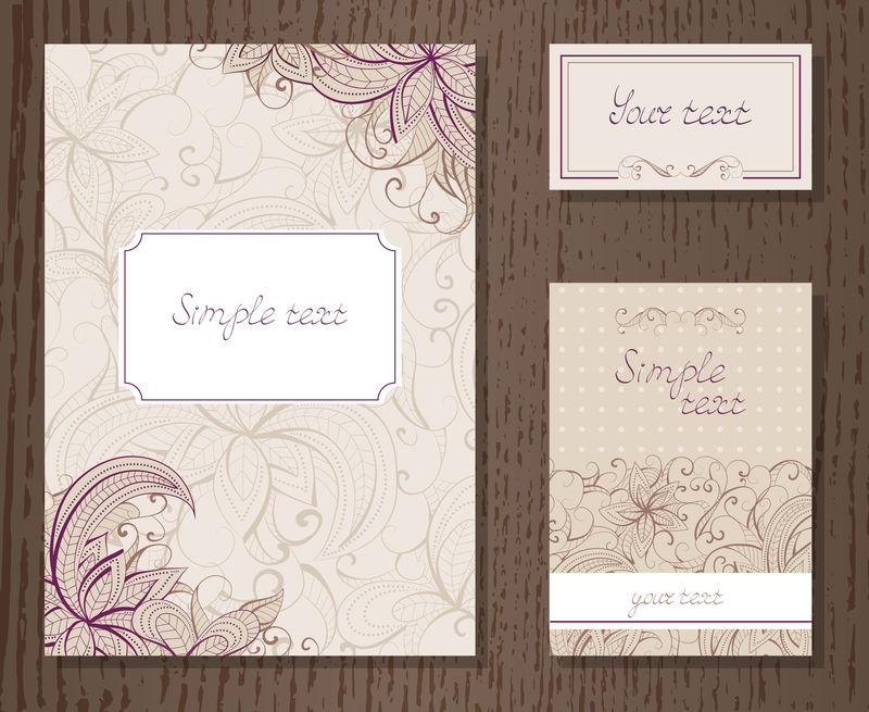 带装饰的矢量模板邀请或贺卡集