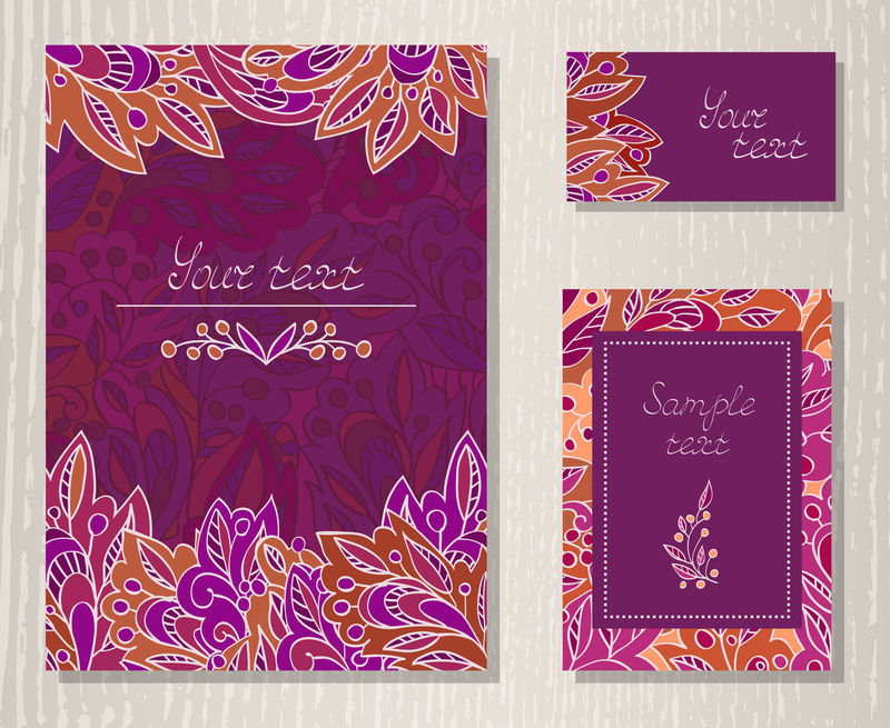 带装饰的矢量模板邀请或贺卡集