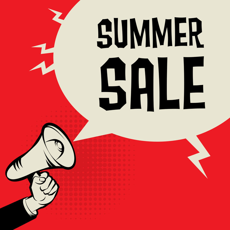 扩音器手，商业概念，文字夏季销售