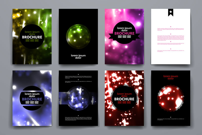 一套小册子，霓虹分子结构风格海报设计模板