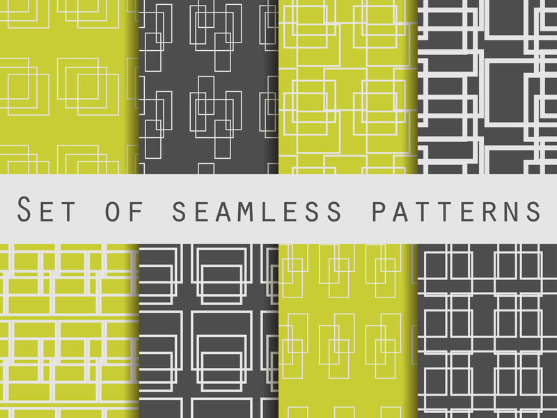 用直线和正方形设置无缝图案-墙纸、床单、瓷砖、织物、背景的图案-矢量图解