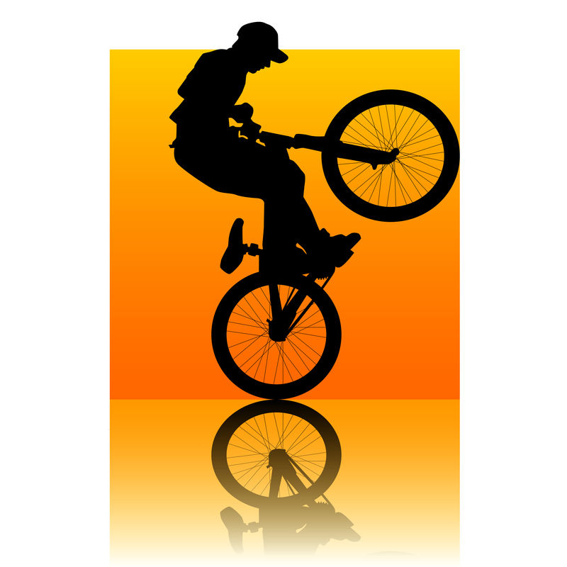 极限自行车骑手活跃儿童运动轮廓矢量背景图
