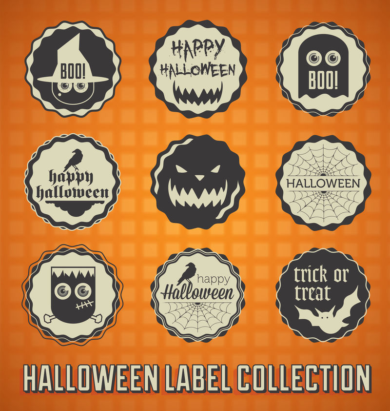 矢量集：万圣节快乐标签和图标