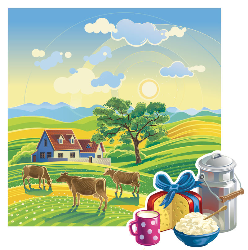 乡村夏季景观和乳制品设置