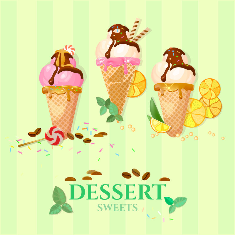 冰淇淋巧克力香草草莓冰淇淋球