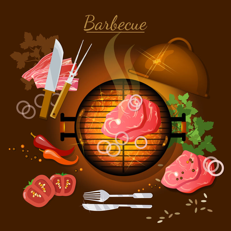 烧烤俯视图烧烤派对烤肉矢量图