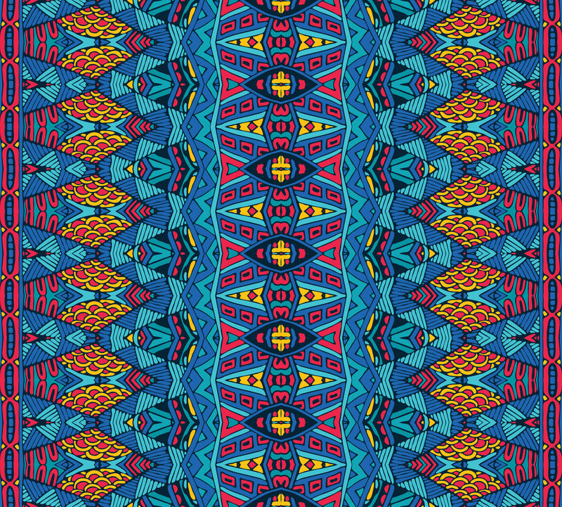 涂鸦风格的无缝部落图案-三角形、菱形和条纹的手工装饰品-粗糙边缘形状