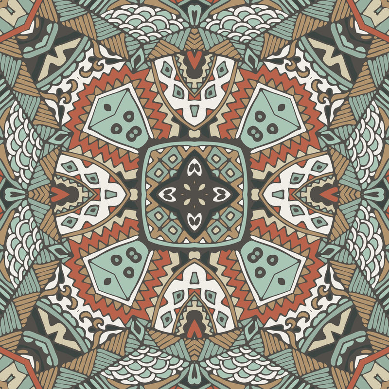 矢量抽象无缝图案部落背景-无尽的几何图案