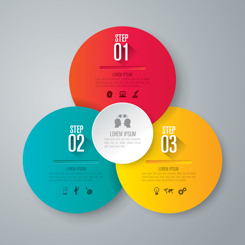 信息图形设计模板可用于工作流布局、图表、数字选项、web设计-包含3个选项、部分、步骤或流程的信息图形业务概念-抽象背景