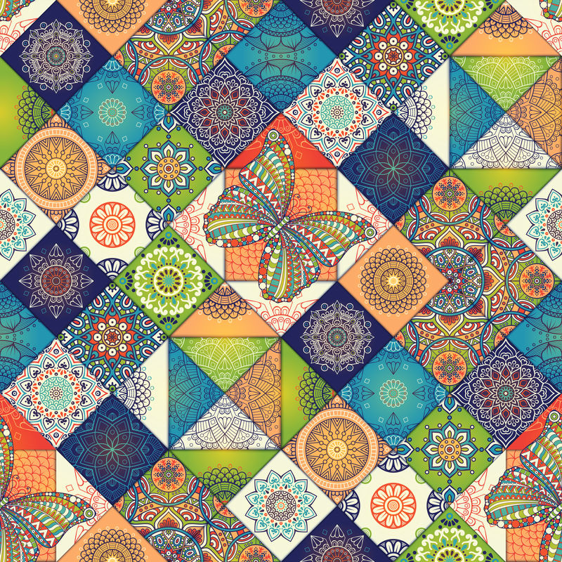 无缝模式-古典装饰元素-手绘背景-教、语、印度语、奥斯曼帝国-适合在织物或纸张上印刷