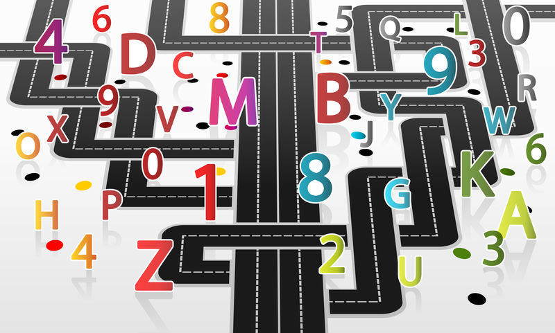 复杂的教育基础设施-彩色字母和数字