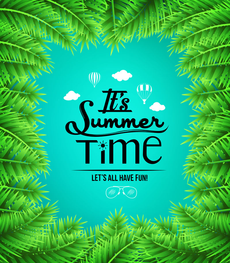 你好-萨默-背景是海星-沙滩上的太阳镜-海洋和海浪-矢量图eps 10格式