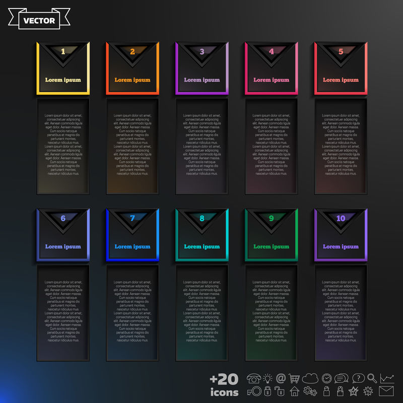 带彩色方块的矢量信息图形设计列表。