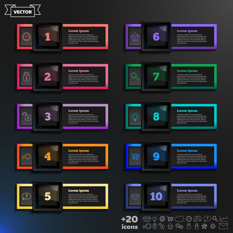 带彩色方块的矢量信息图形设计列表。
