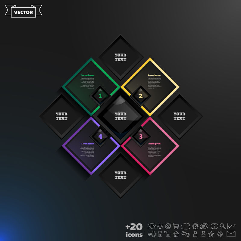 彩色菱形矢量信息图形设计。