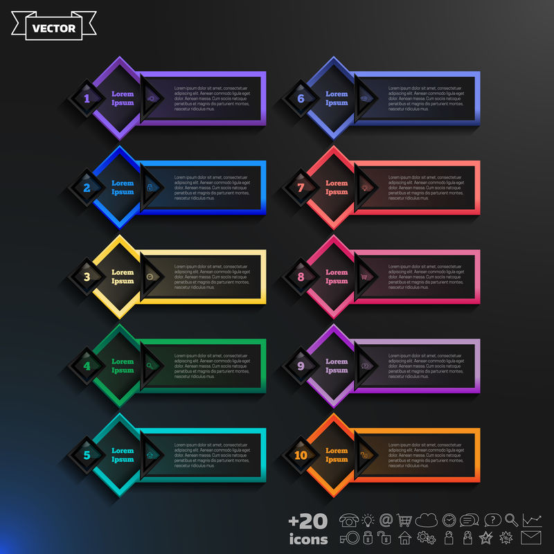 带有彩色菱形的矢量信息图形设计列表。