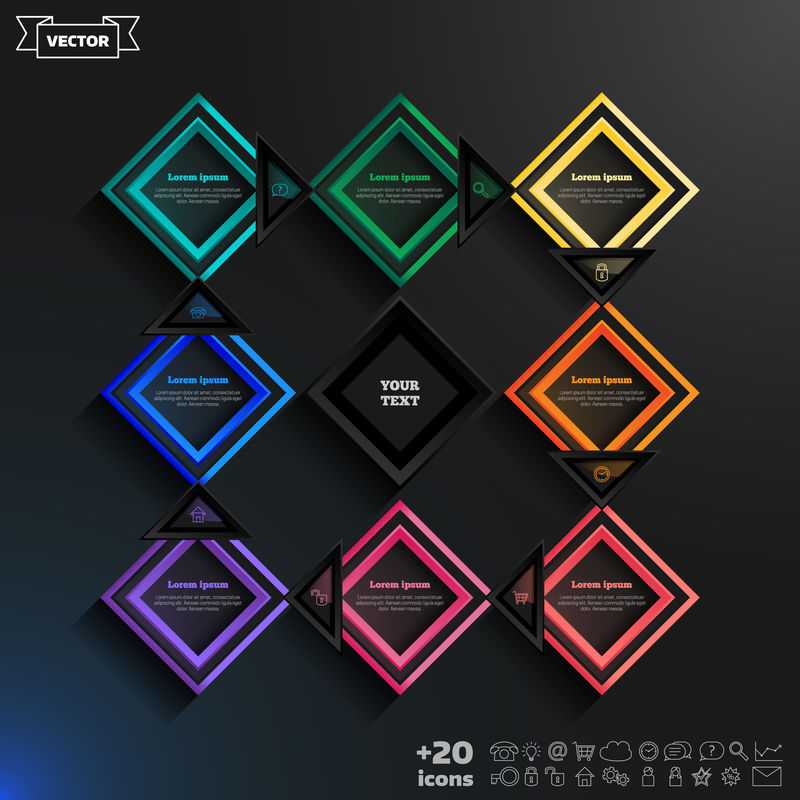 彩色菱形矢量信息图形设计。