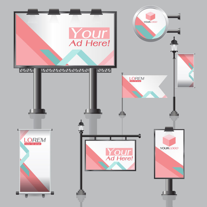 彩色圆圈公司矢量户外广告设计文具印刷媒体元素灯箱横幅卷起旗帜白色标识模板背景