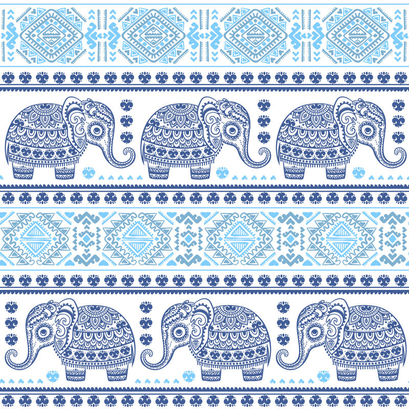 复古图形载体印度荷花大象-非洲部落装饰-可用于彩色书籍、纺织品、印刷品、手机套、贺卡