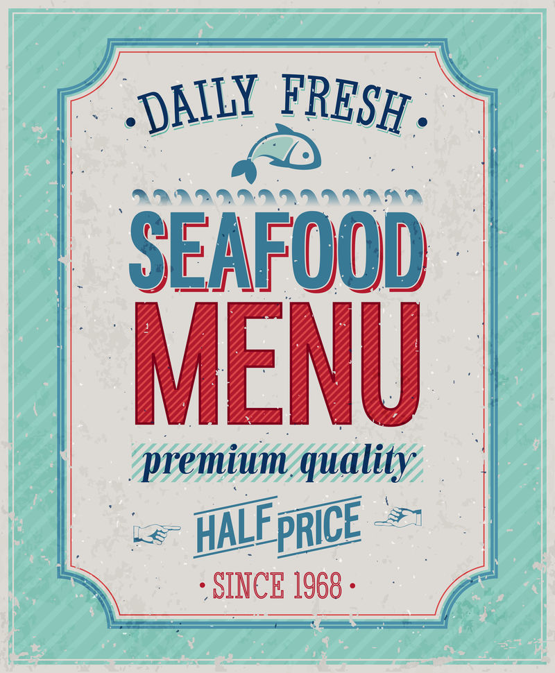 复古海鲜海报-矢量图解