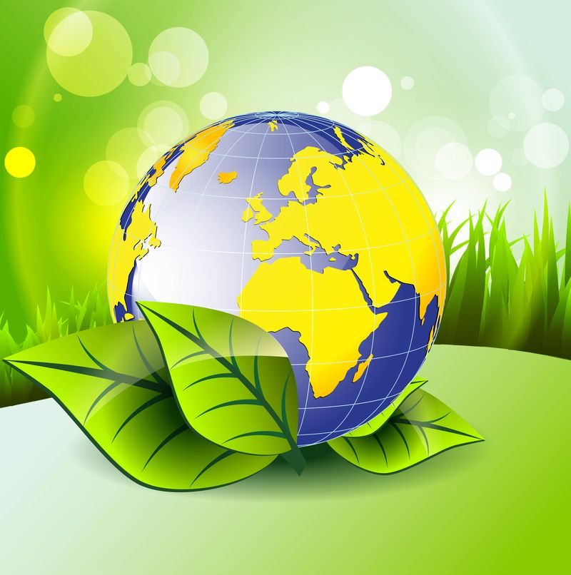 生长在一片草地上的地球仪-生态学概念-矢量图示