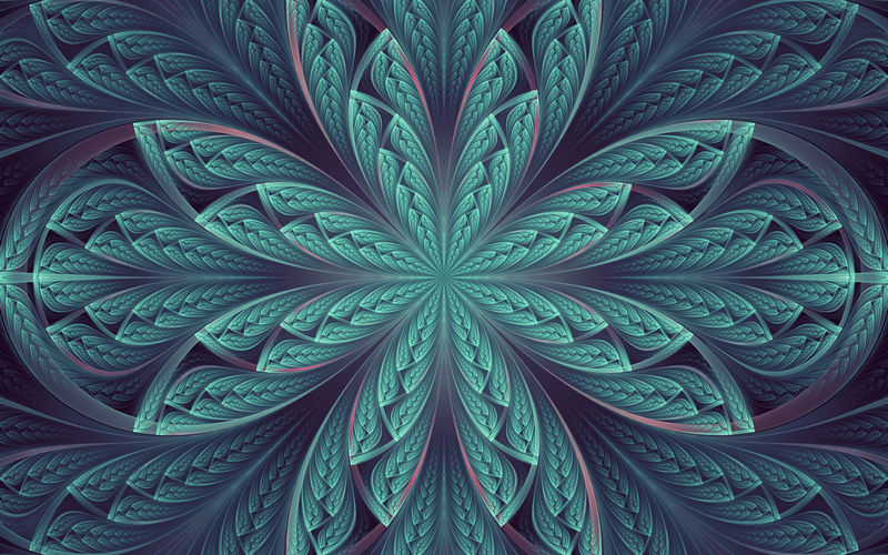 抽象分形对称青蓝弧形条纹镶嵌装饰图案