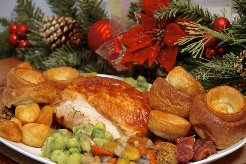 圣诞火鸡晚餐。吃饭，防风。