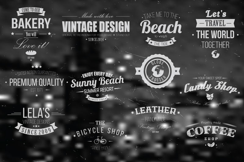 收集复古徽章-徽章-邮票-丝带和印刷设计元素-矢量插图