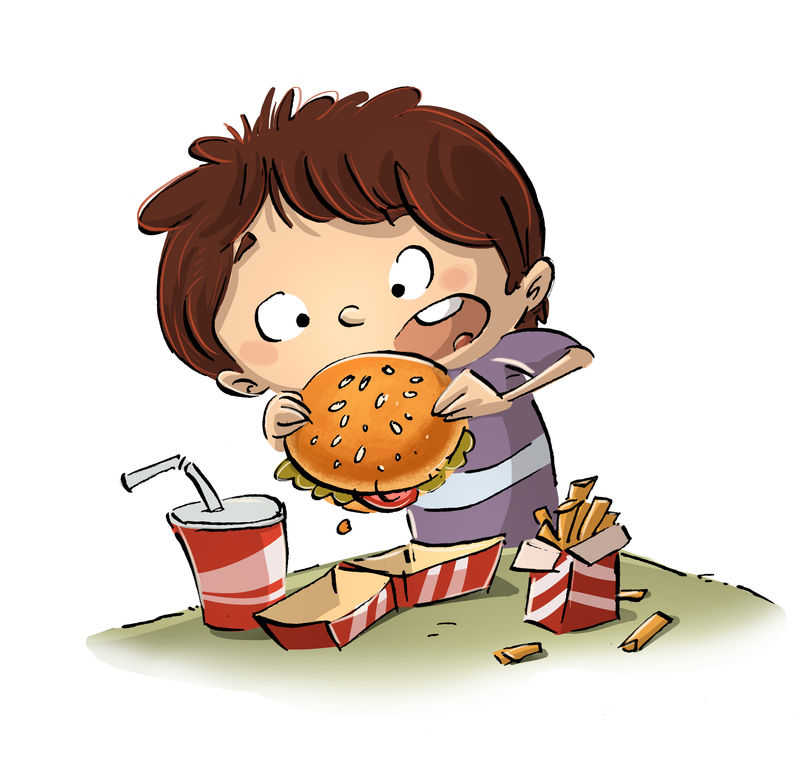 小孩吃汉堡简笔画图片