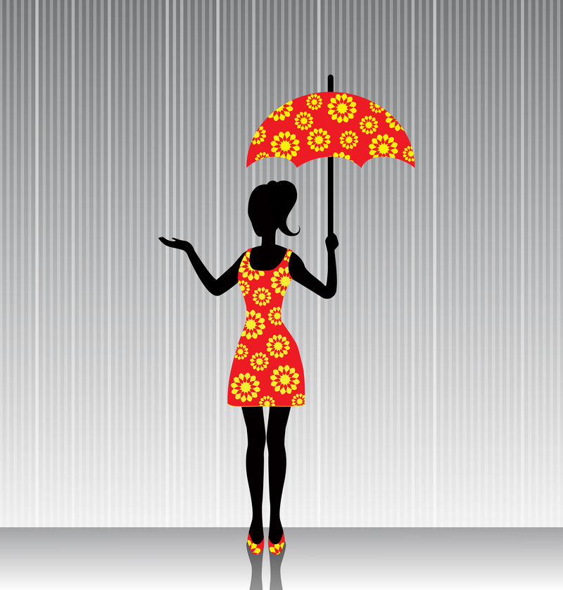 穿着亮丽衣服带着雨伞的女人