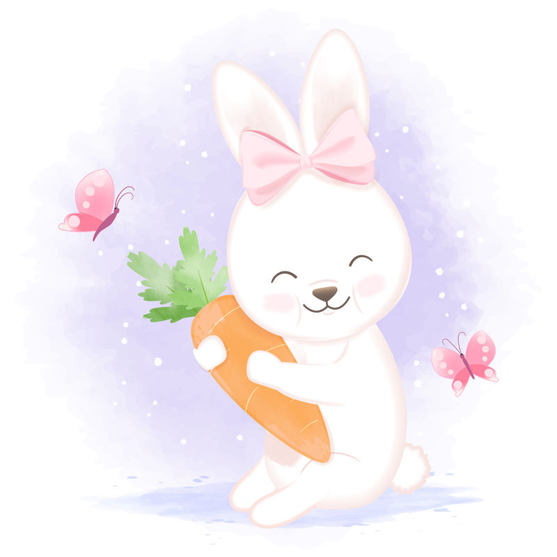 胡萝卜兔宝宝,手绘卡通水彩画插画