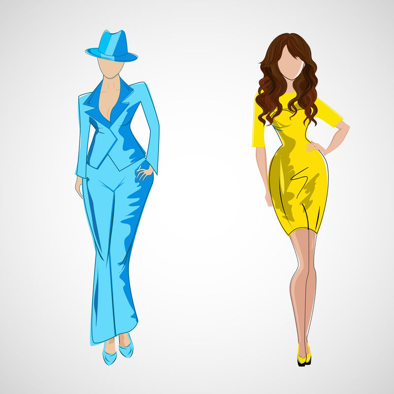 时尚服装矢量素描女郎eps