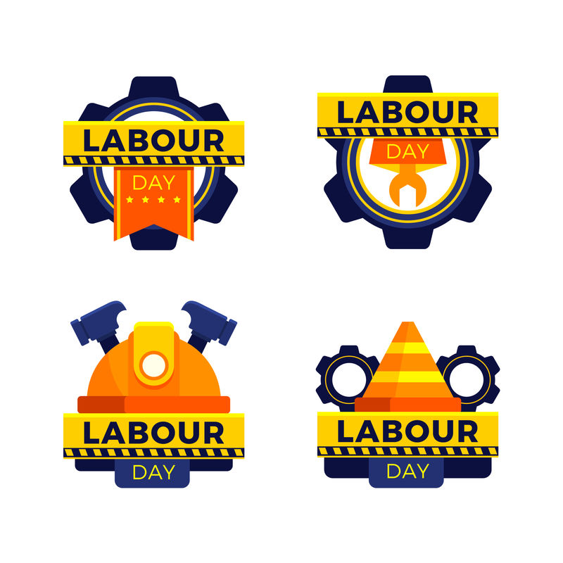 用黄蓝主题向量和构造工具进行快乐劳动节横幅设计的向量图解