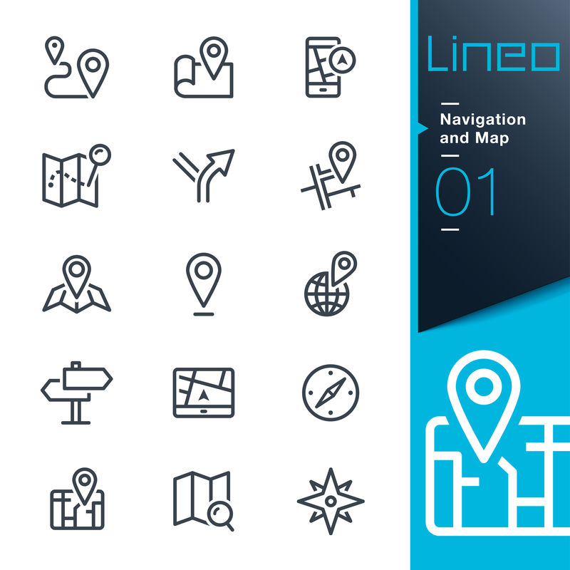 Lineo可编辑笔划-导航和地图线图标