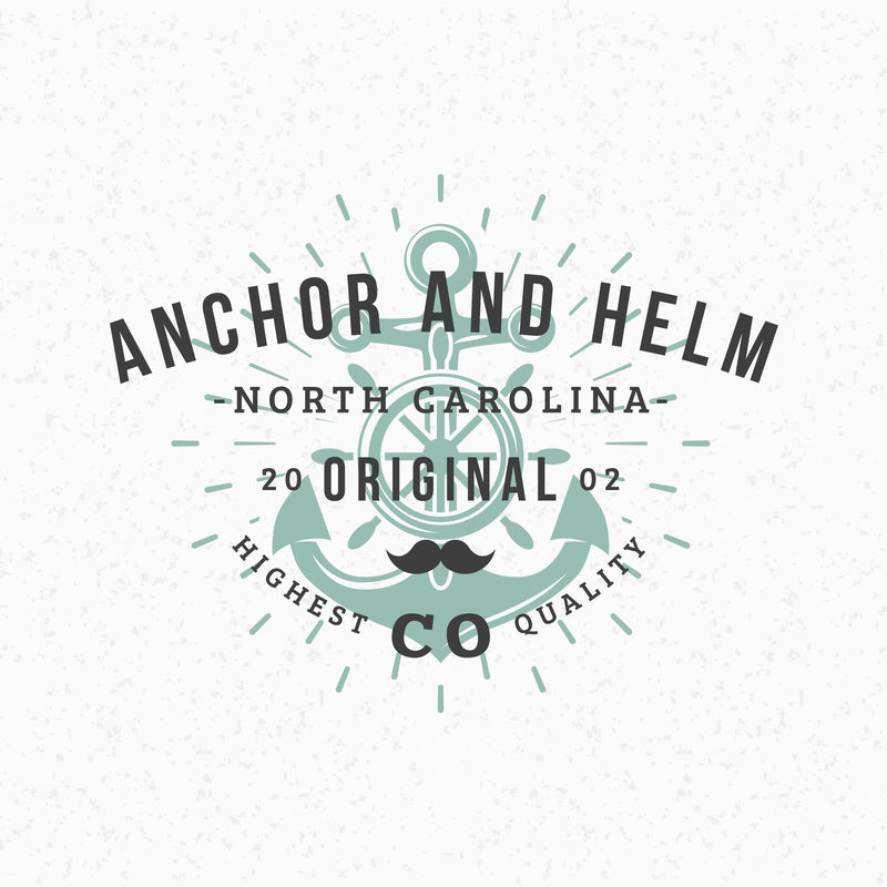 锚和舵。复古设计元素的标志，徽章，徽章，标签。商业标志模板。纹理背景