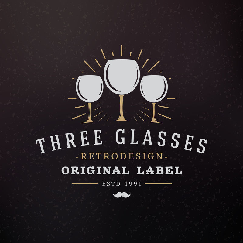 酒杯。复古设计元素的标志,徽章,徽章,标签。商业标志模板。纹理背景