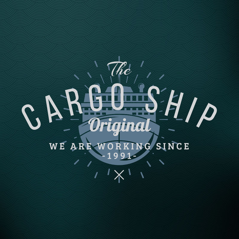 货船。复古设计元素的标志,徽章,徽章,标签。商业标志模板。纹理背景