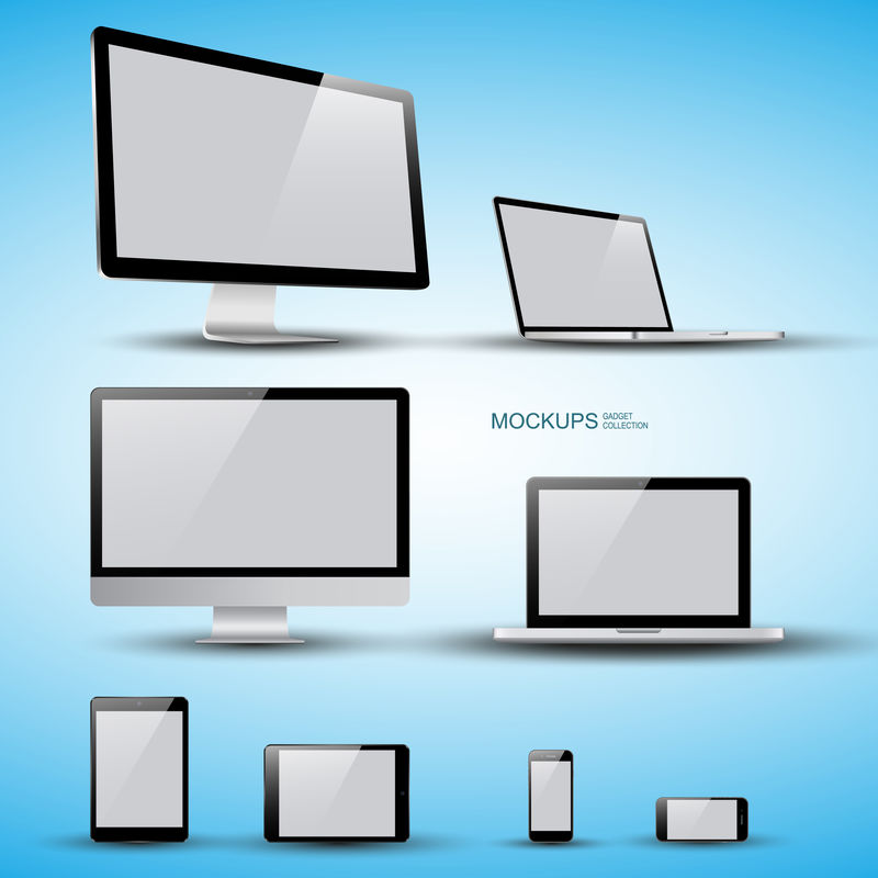 逼真的显示器、笔记本电脑、平板电脑、智能手机-库存矢量