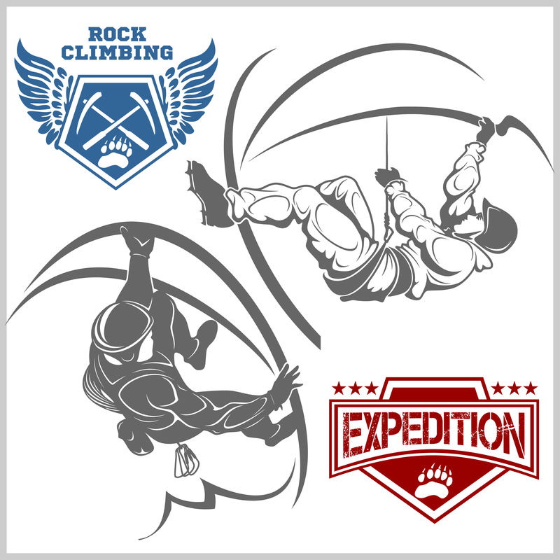 登山者和登山标志。