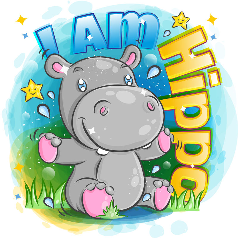 可爱的河马感到快乐