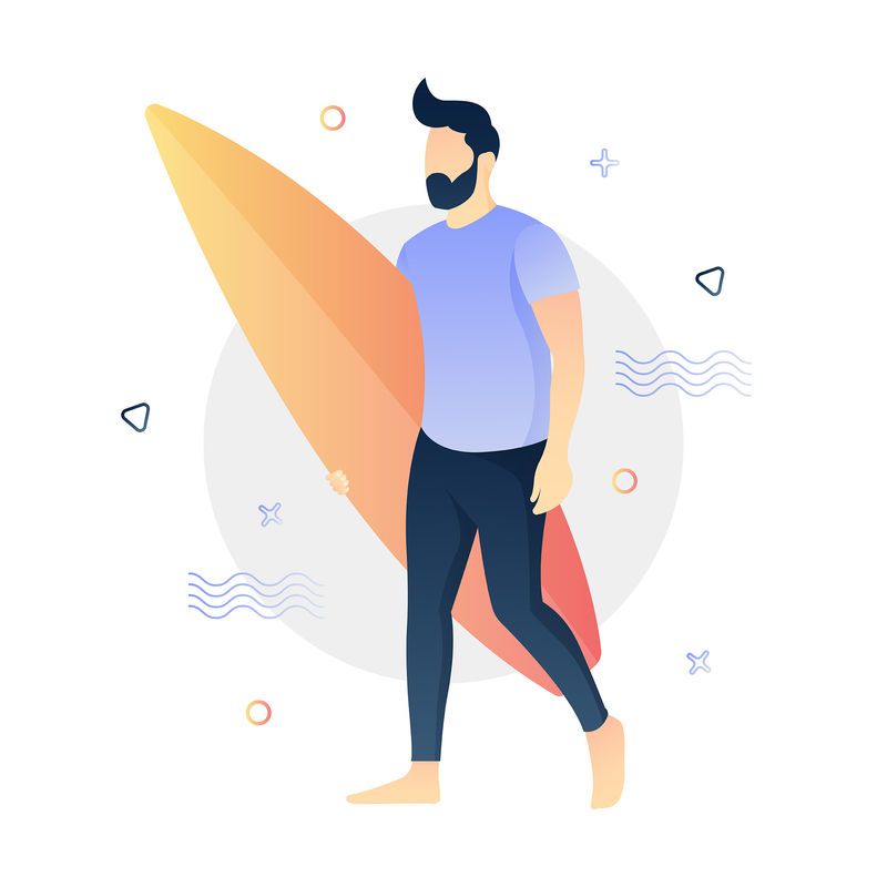 玩冲浪，矢量图解概念