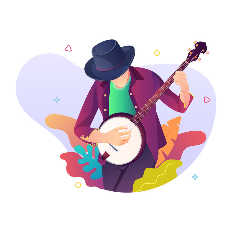 男性选择吉他，矢量插图概念