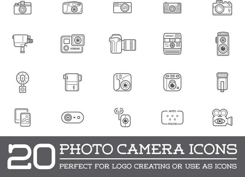 一组矢量照相/摄像机摄影元素和摄像机图标插图可以用作高品质的徽标或图标