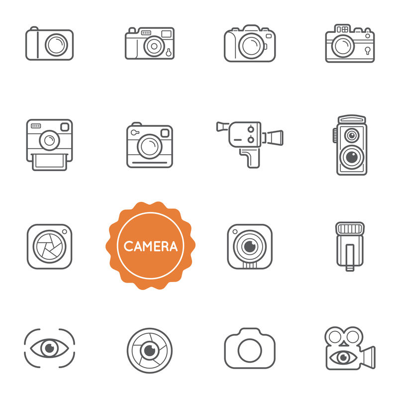 一组相机照片矢量插图元素可以用作高品质的徽标或图标