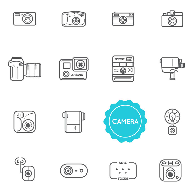 一组相机照片矢量插图元素可以用作高品质的徽标或图标