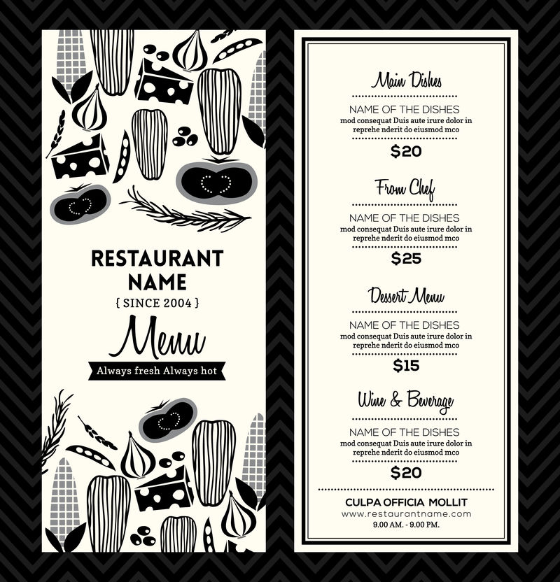 黑白餐厅菜单设计模板布局